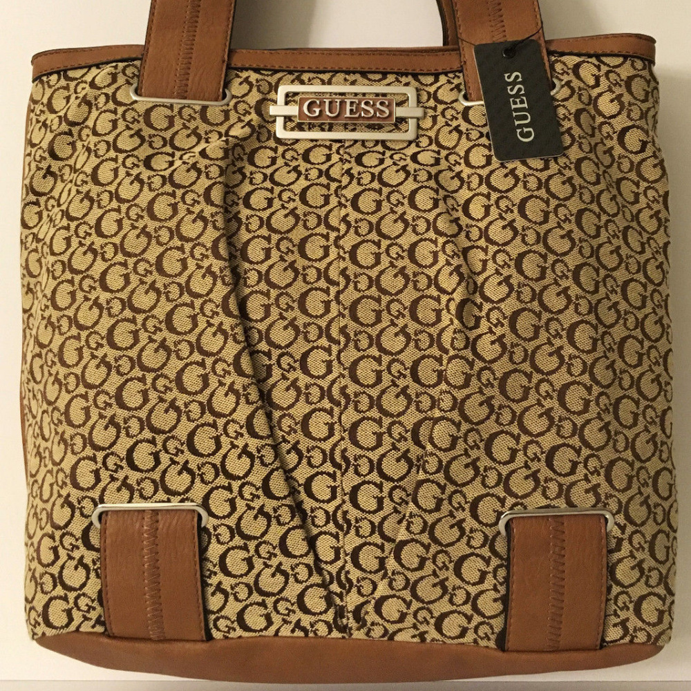 GUESS Aversa Moccha Jacquard Large Tote Handbag NW